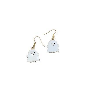Halloween Ghost White Gold Tone Dangle Earrings